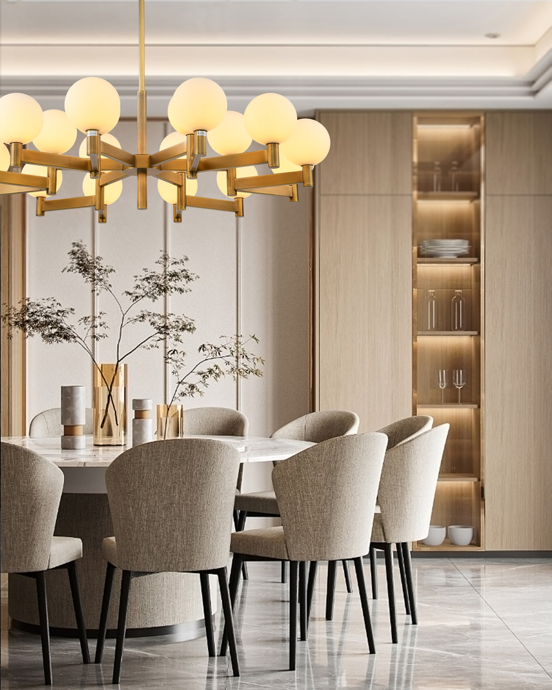 Modern and Simple 18-Light Magic Pearl Opal Glass Chandelier