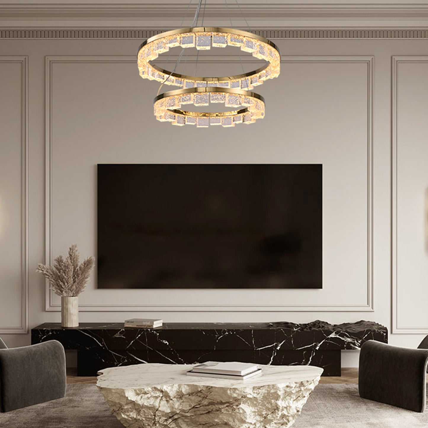 Modern Dual-Ring Wave Chandelier