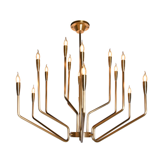 American-Style Antique Brass Bud Chandelier with 15 Holders