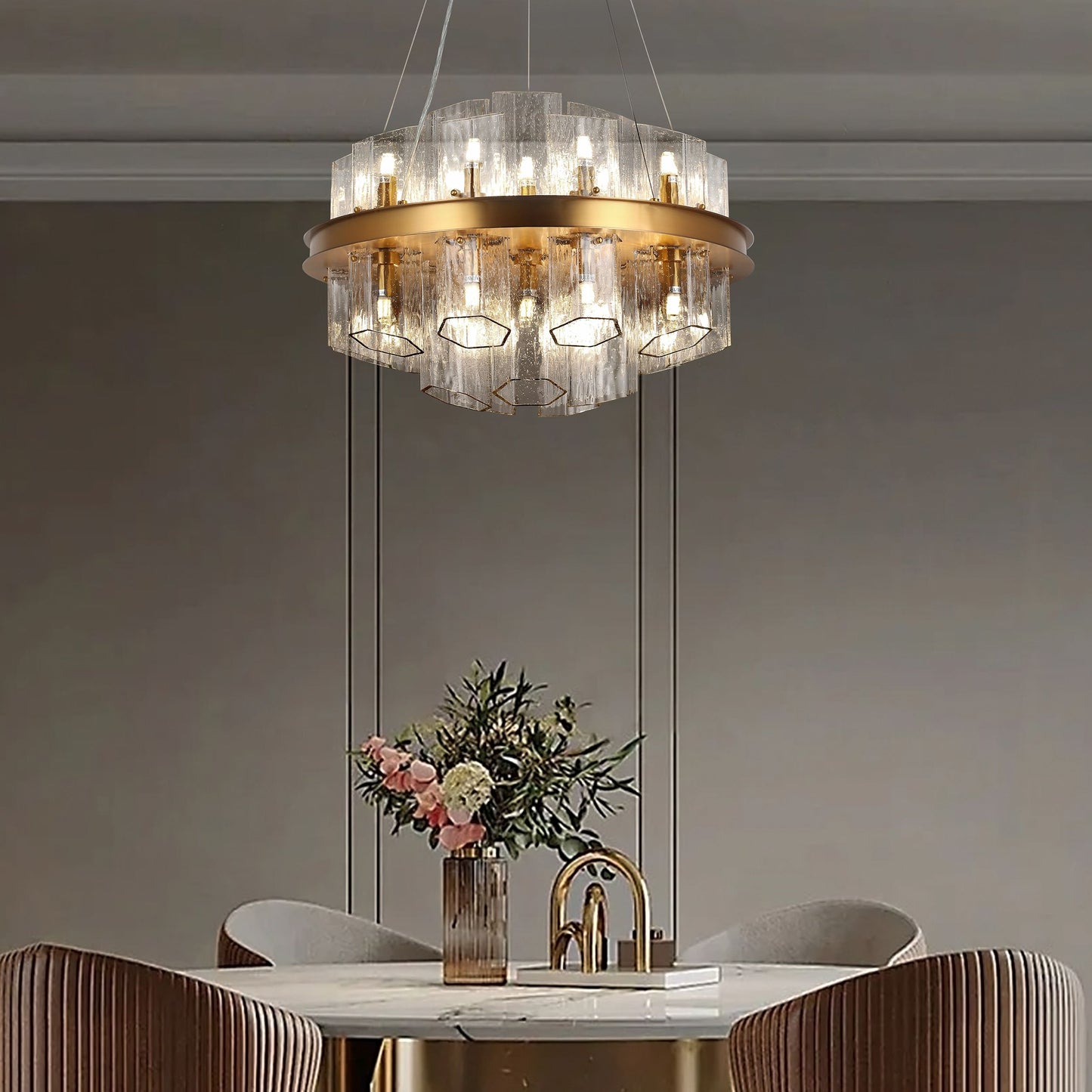 Modern Hexagonal Glass Chandelier