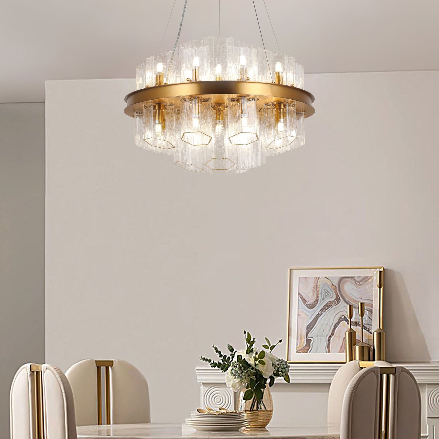 Modern Hexagonal Glass Chandelier