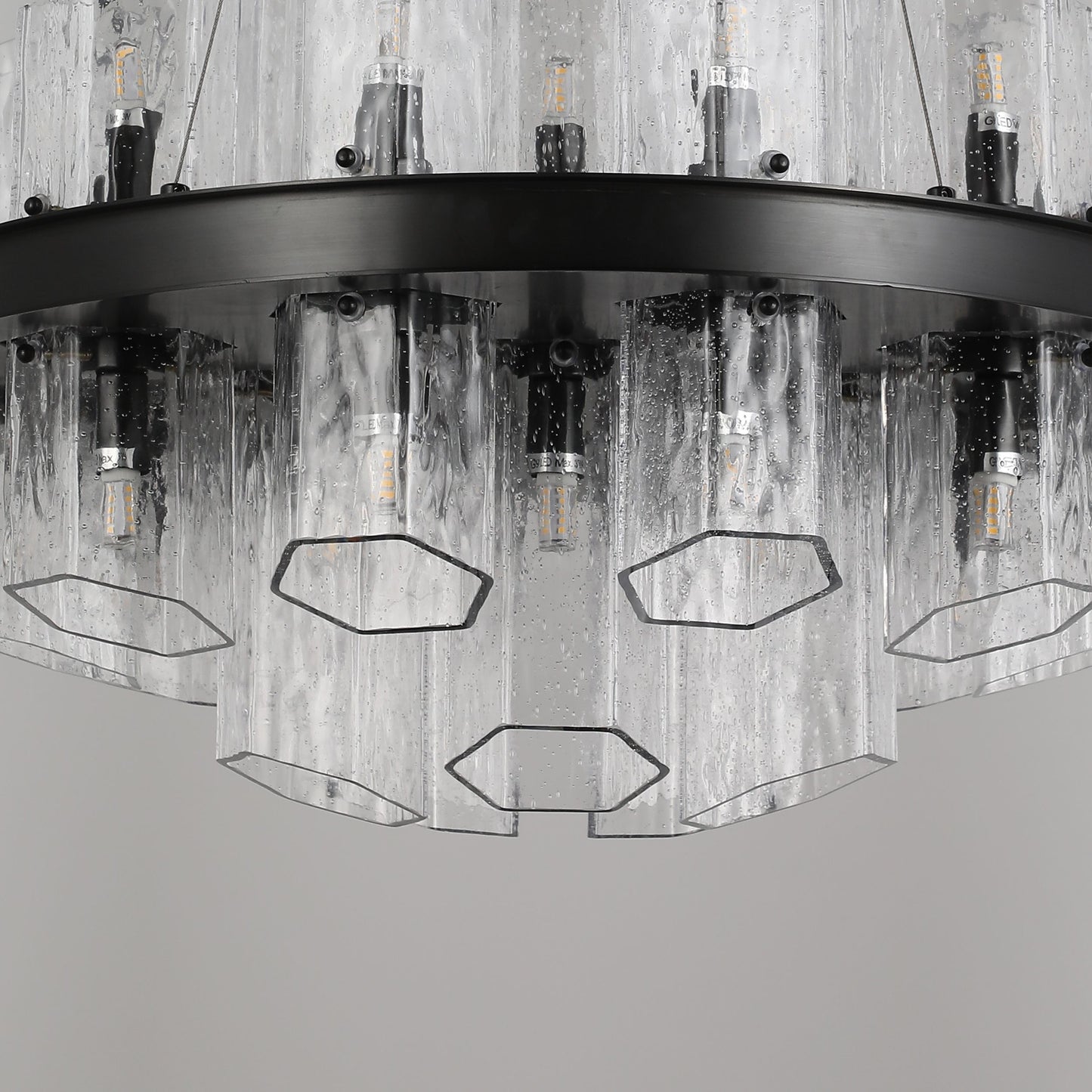 Modern Hexagonal Textured Glass Chandelier