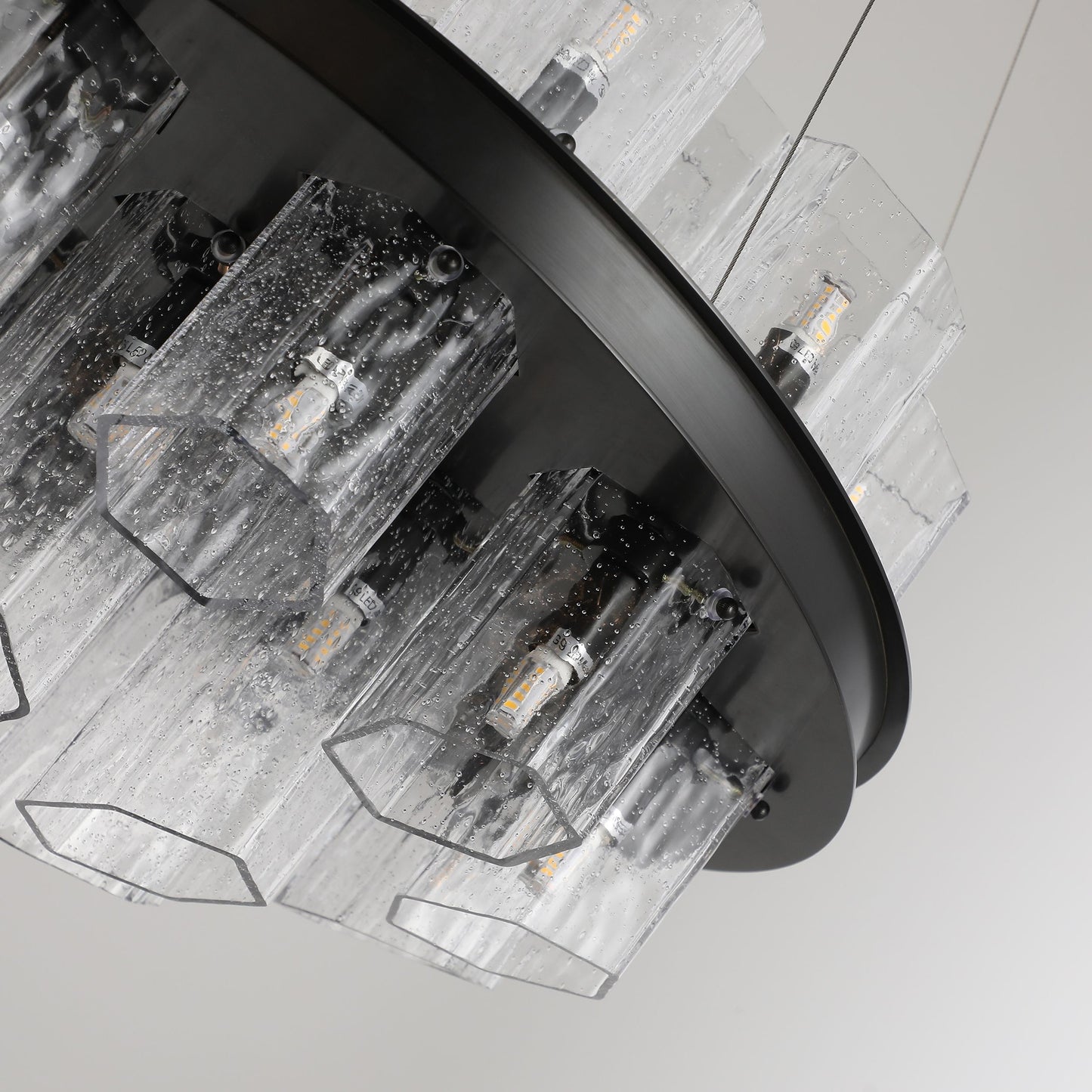 Modern Hexagonal Textured Glass Chandelier