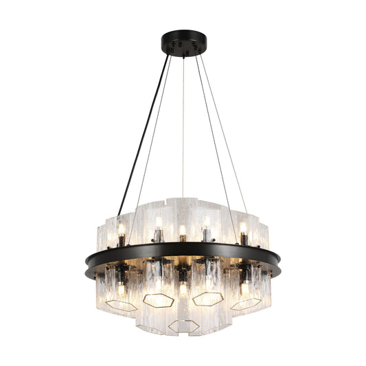 Modern Hexagonal Textured Glass Chandelier