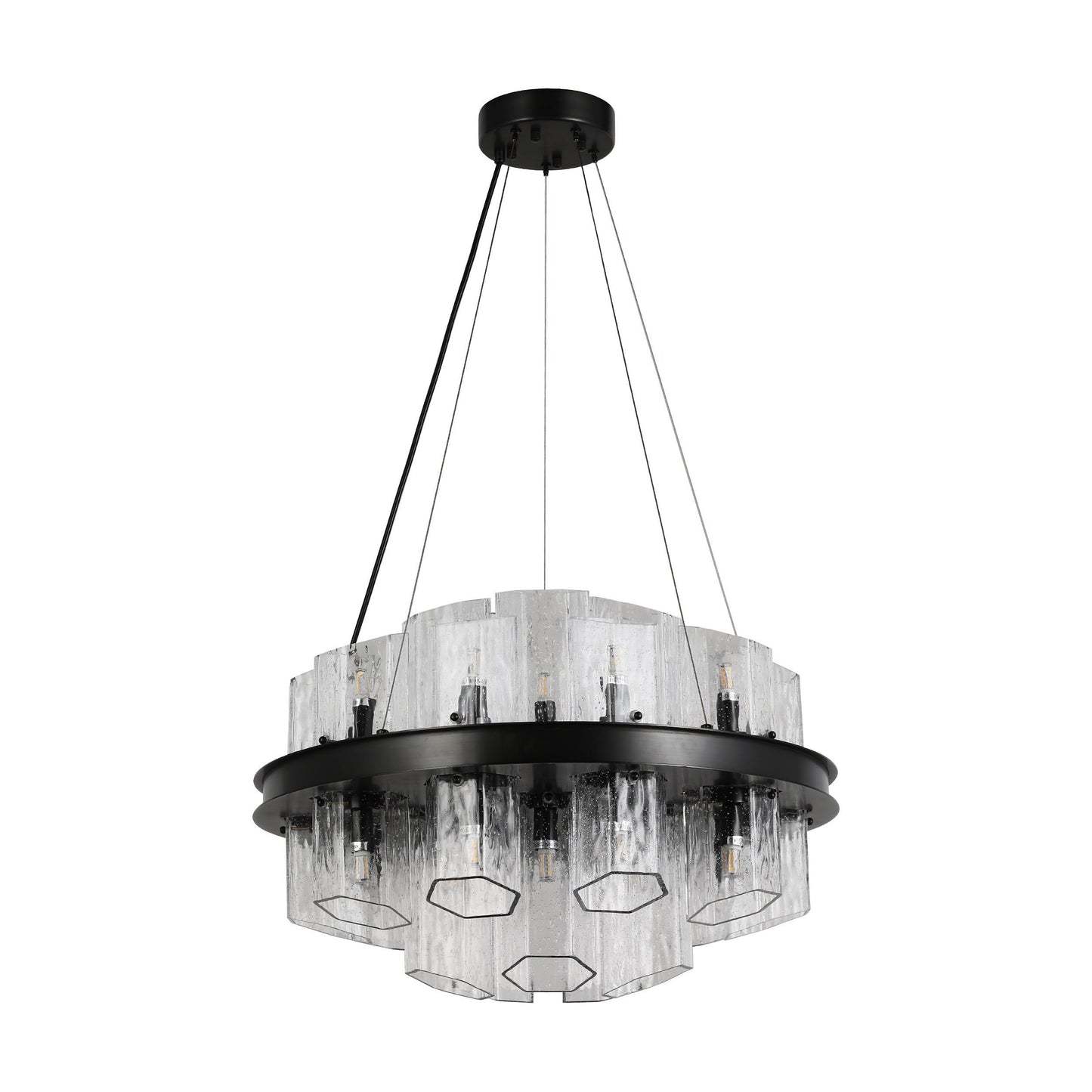 Modern Hexagonal Textured Glass Chandelier