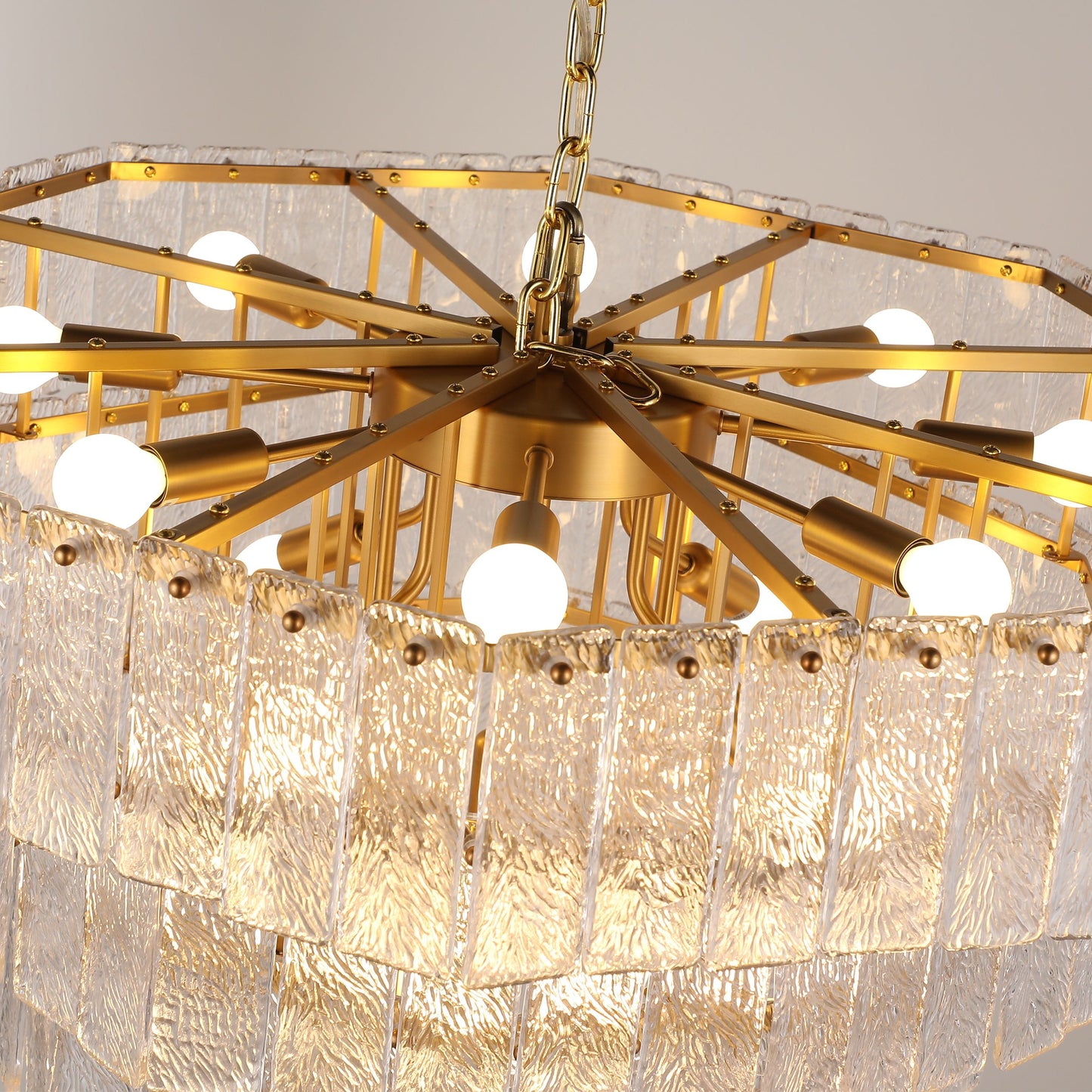 Octagonal Glacier Textured Glass Chandelier