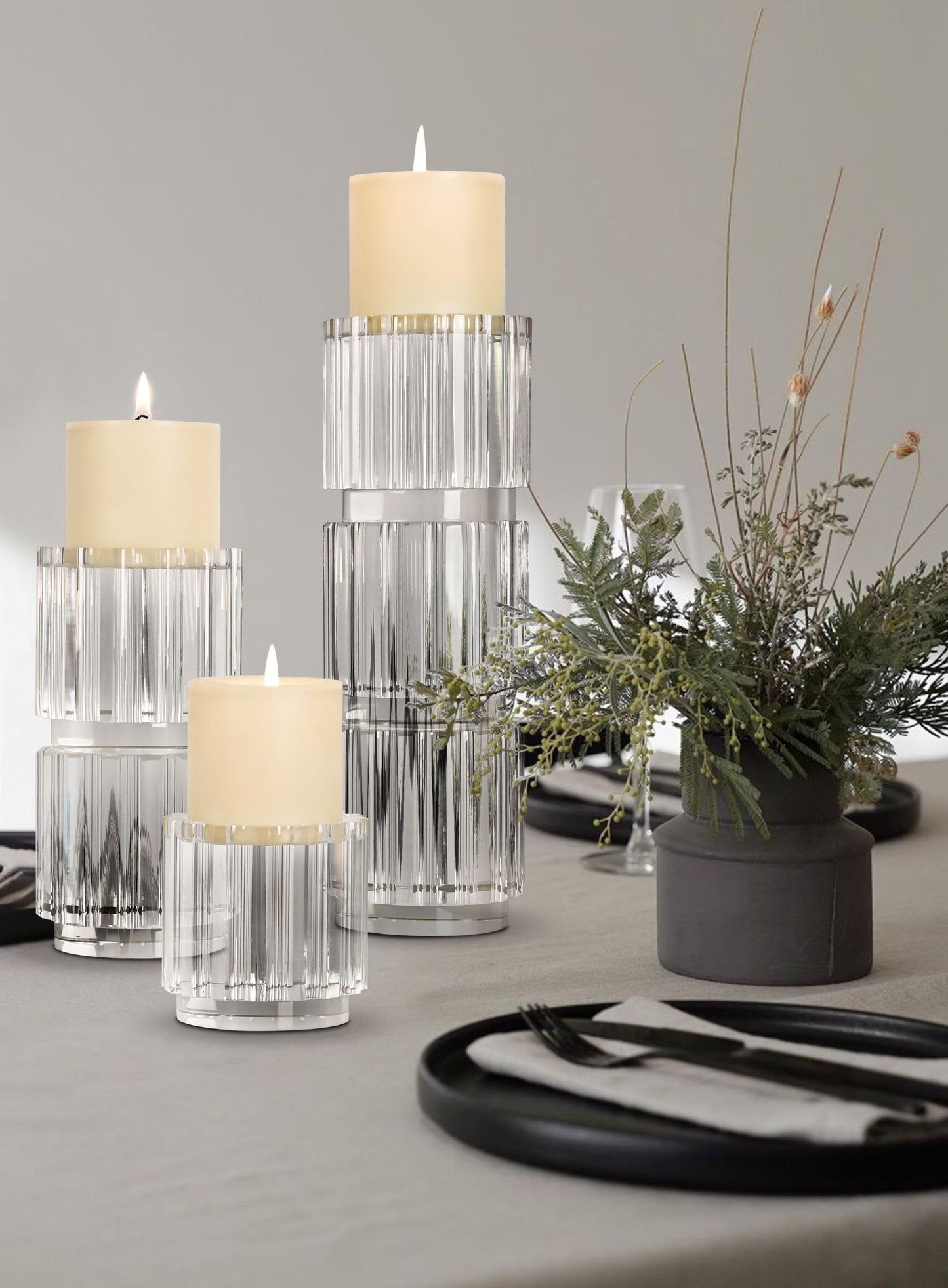 Elegant Crystal and Marble Gear Candle Holders