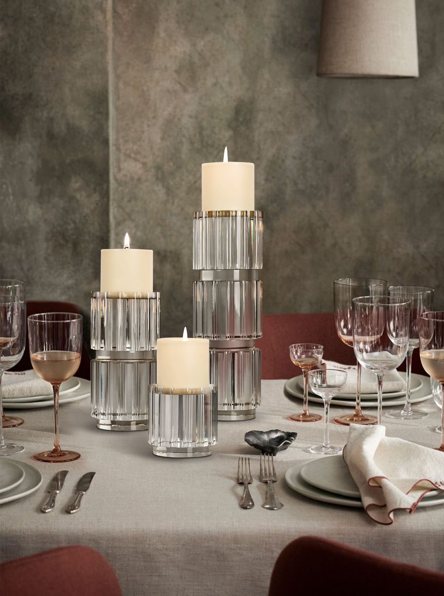 Elegant Crystal and Marble Gear Candle Holders