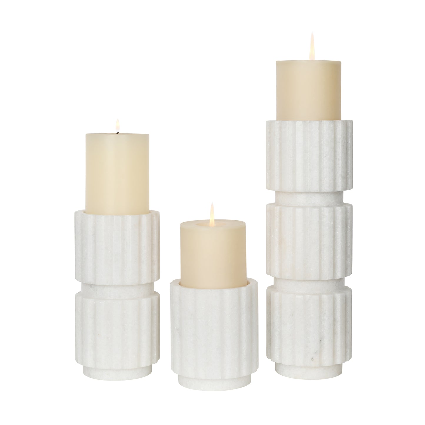 White Marble Gear Candlestick Set for Home Decor