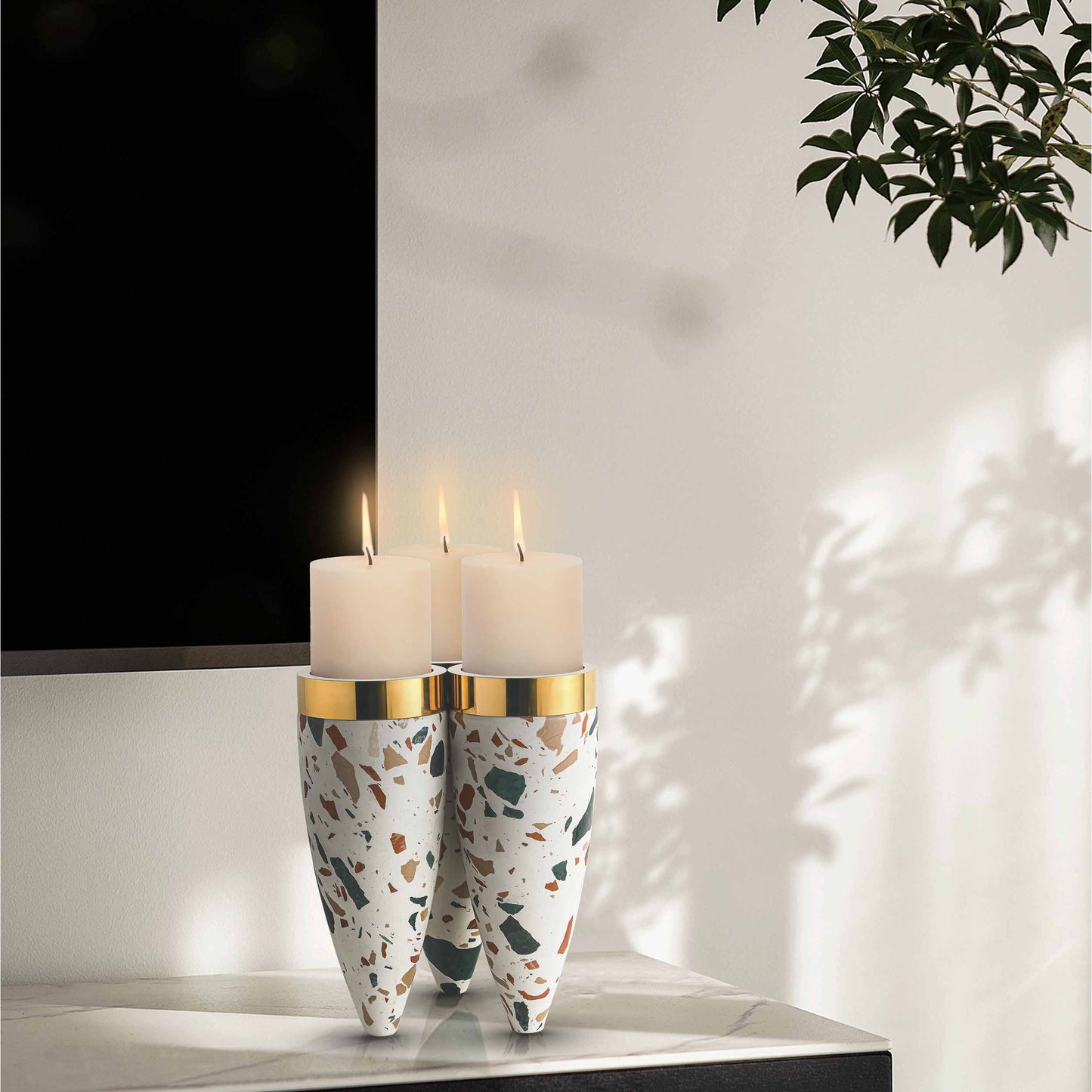 Colorful Terrazzo Marble Tripod Candle Holder