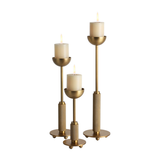 Antique Brass Knurled Metal Candlesticks