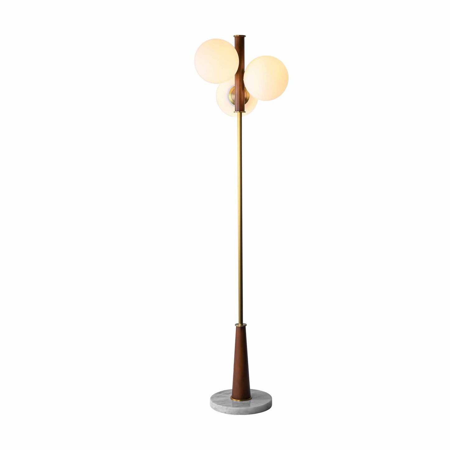 Dreiflammige Stehlampe aus Opalglas und Eiche im Vintage-Stil