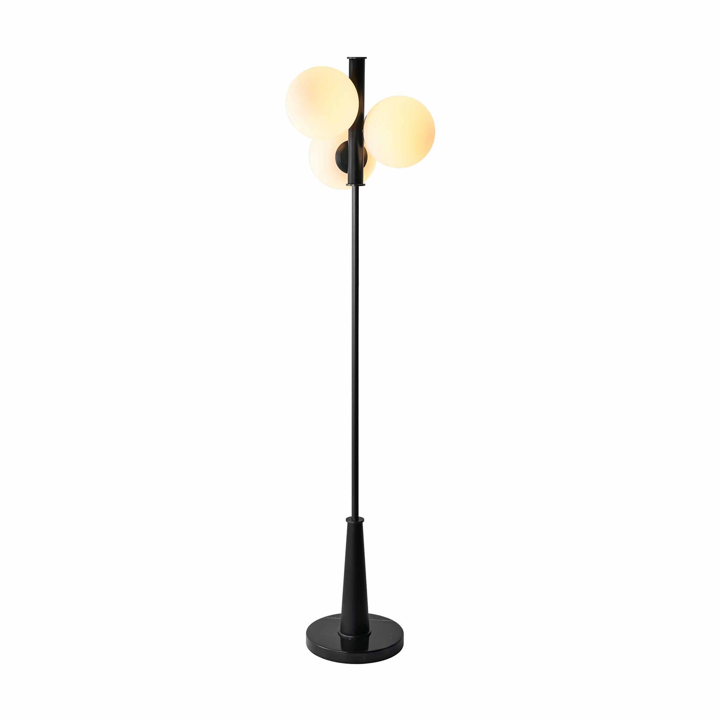 Dreiflammige Stehlampe aus Opalglas und Eiche im Vintage-Stil