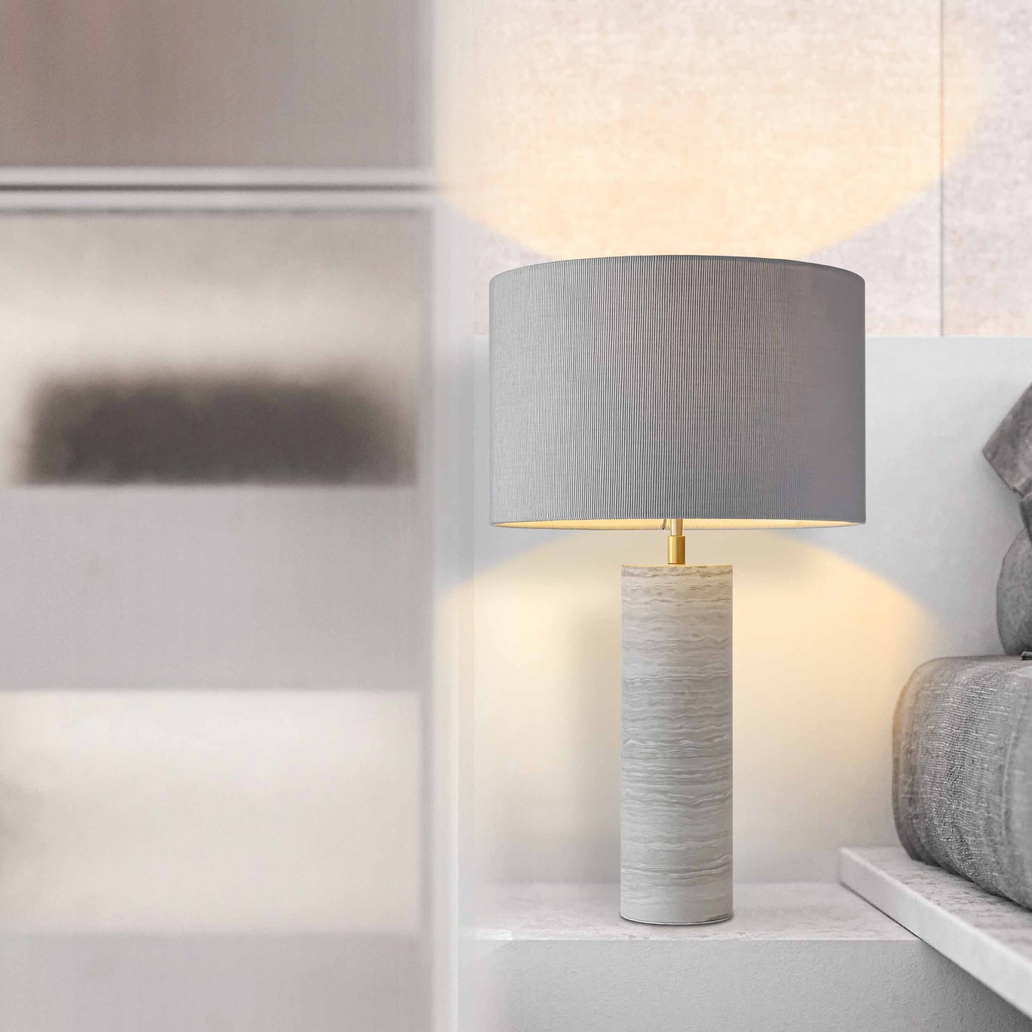 Modern grey wood texture marble table lamp