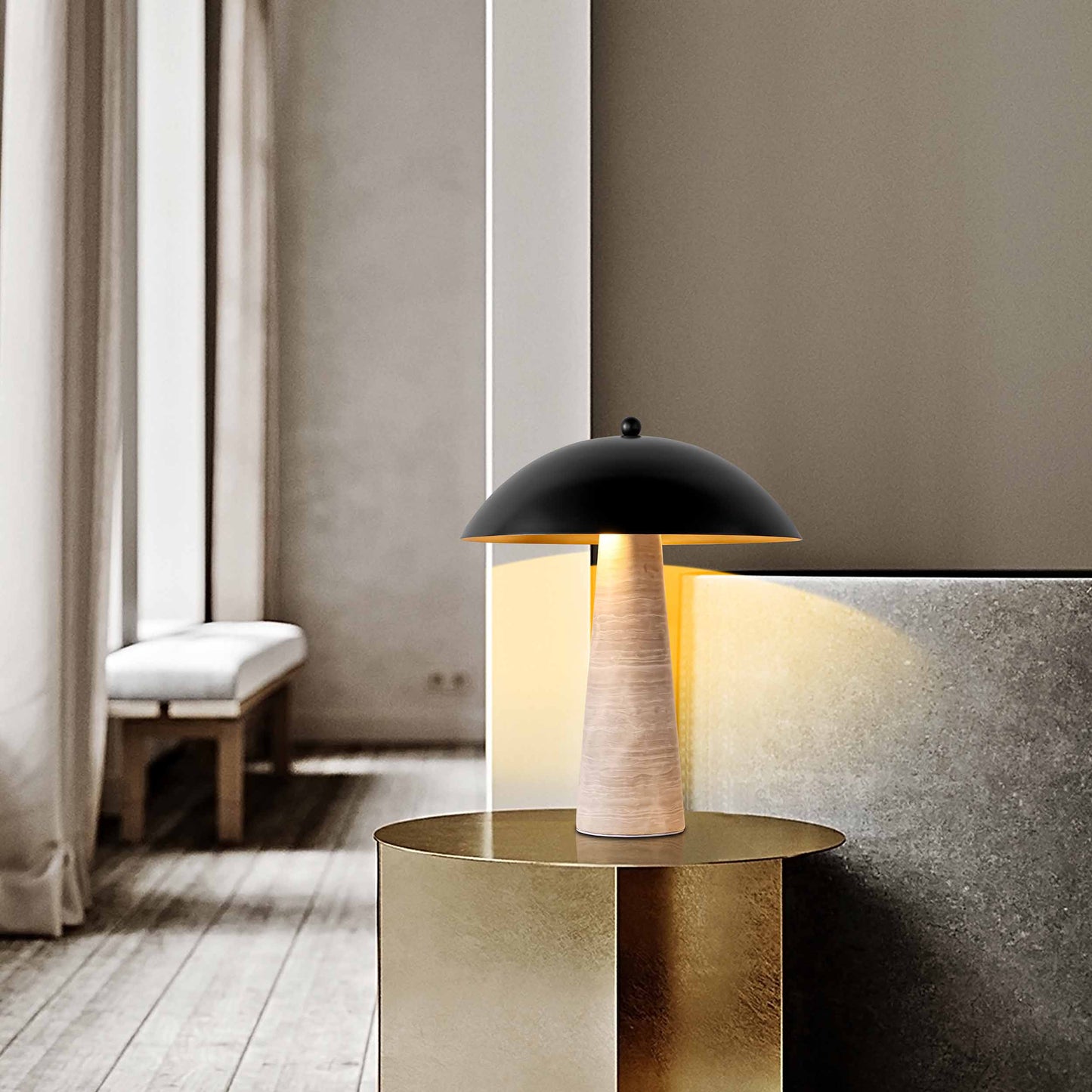 Minimalist Gray Marble Table Lamp with Metal Shade