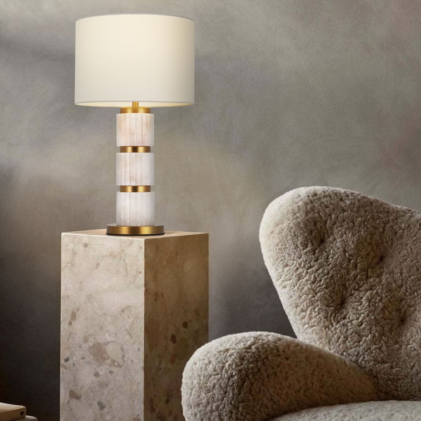 Modern Industrial Alabaster Living Room Table Lamp