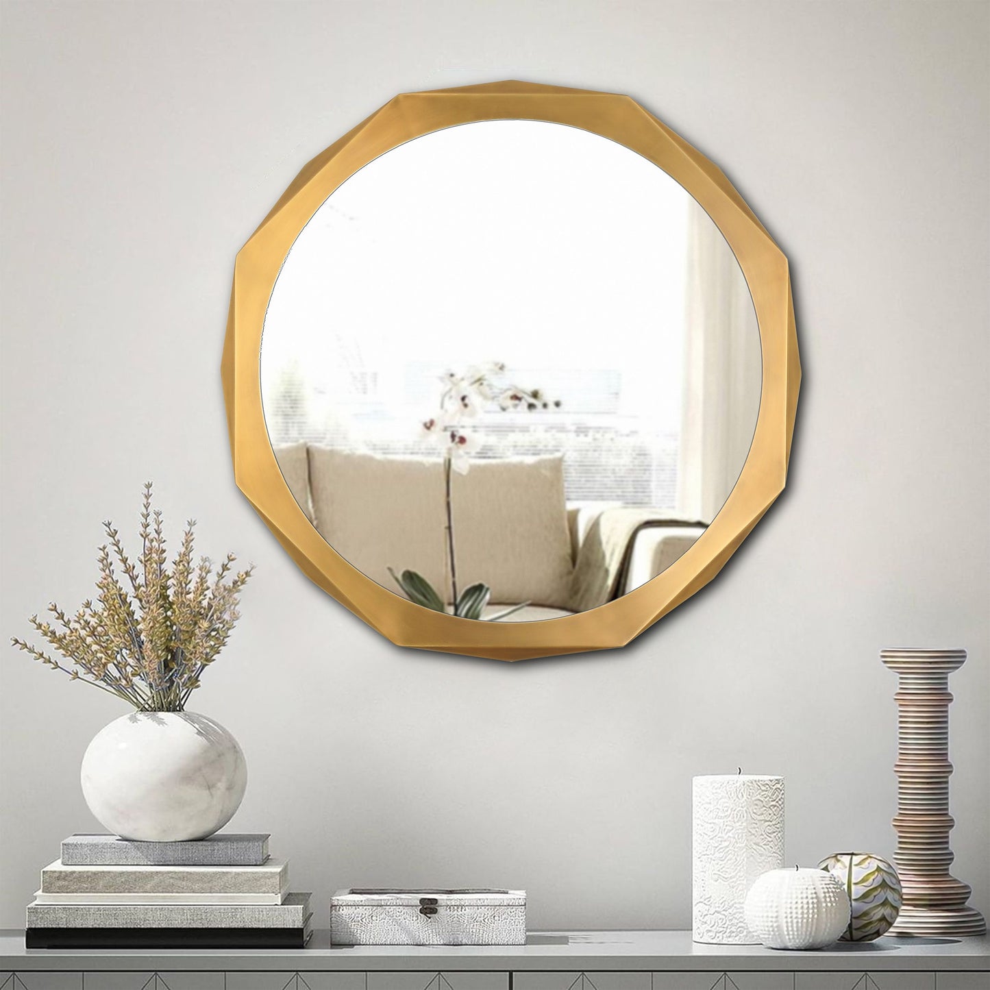 Antique Brass Octagonal Mirror